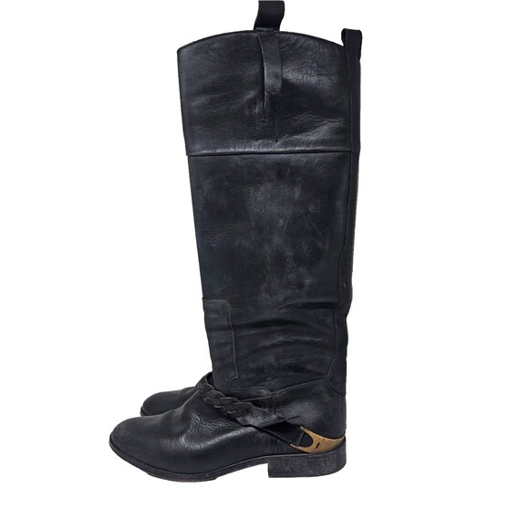GOLDEN GOOSE Tall Leather Boots Clamp Heel Black Women's 38 US 7, 7.5 Equestrian - Picture 4 of 16